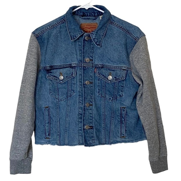 Levi's Ex-Boyfriend Hybrid Trucker Denim Jacket in Medium Wash, Size Small - Picture 2 of 14